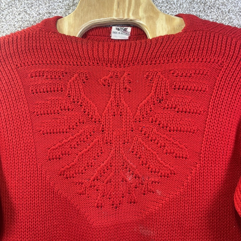 Vintage Habig Sweater Mens XL Red Wool Eagle Crest Chunky Knit Austria 80s